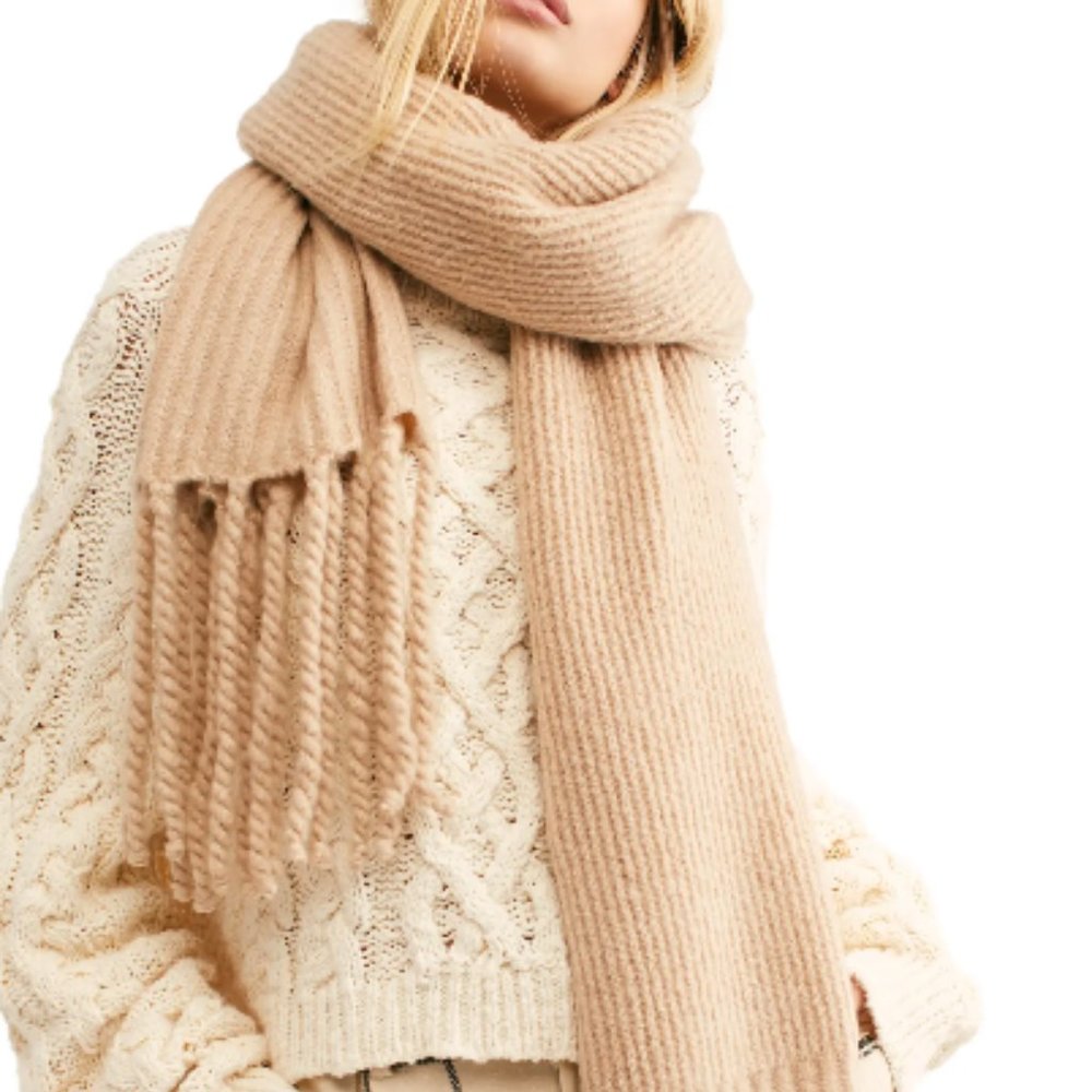 NWT Free People Jaden Rib Knit Blanket Scarf, Cream